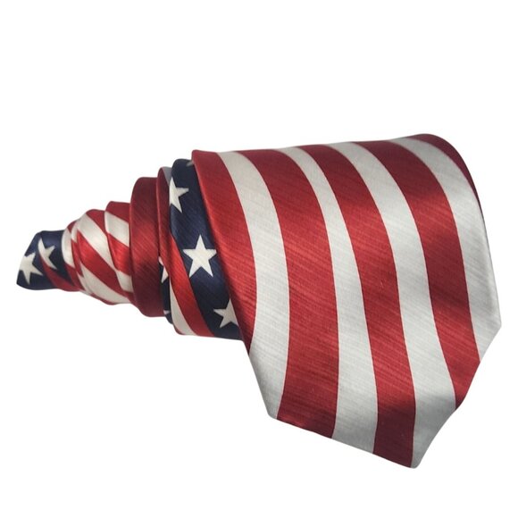 Patriotic American Flag Necktie Red White & Blue American Traditions Silk - Picture 1 of 6
